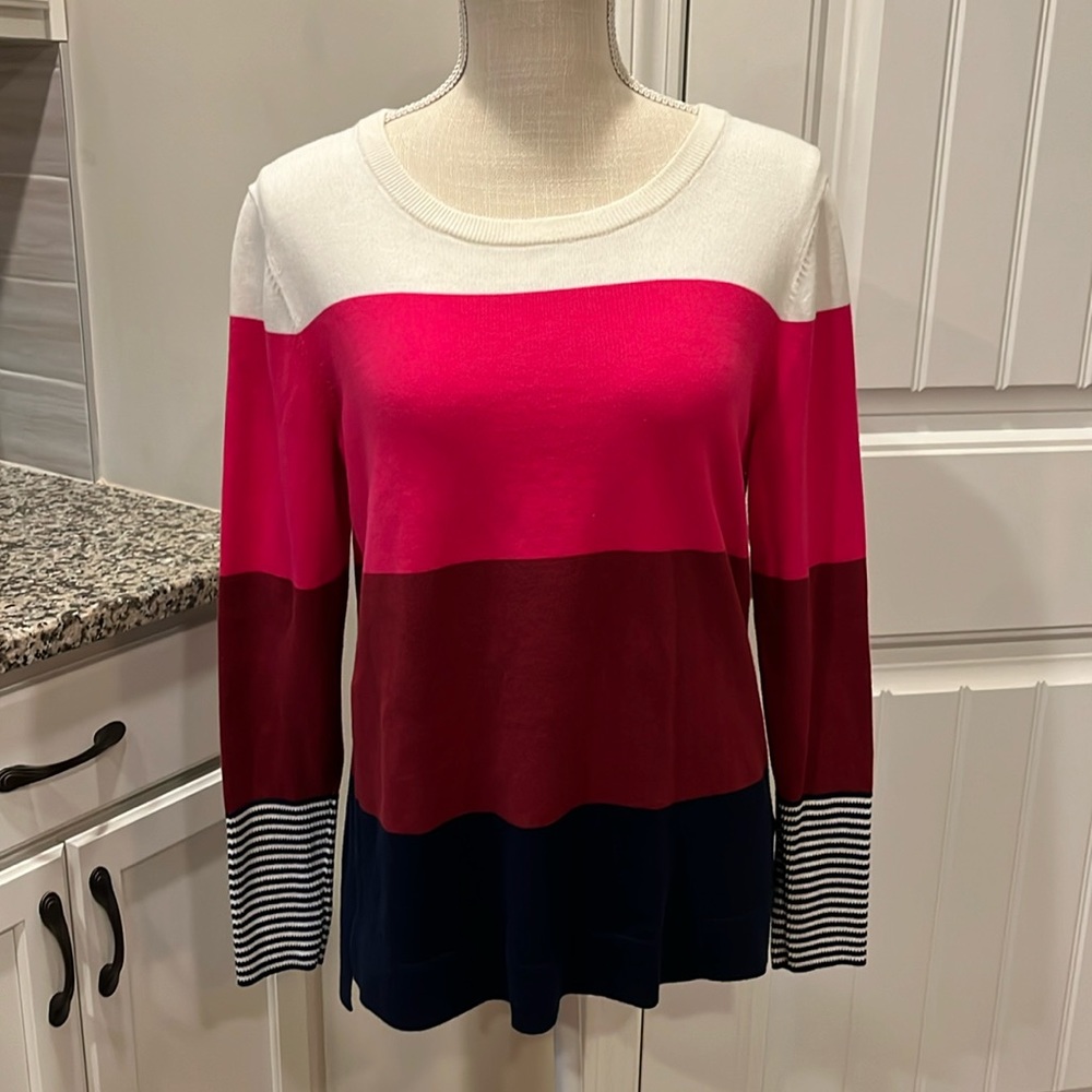 Crown & ivy wide crew neck colorblock sweater